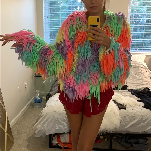 Multi Coloured Shaggy Knitted Cardigan 
